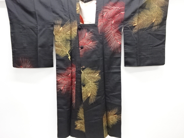 JAPANESE ANTIQUE OMESHI MICHIYUKI COAT / TAISHO ROMAN STYLE / WOVEN YOUNG PINE